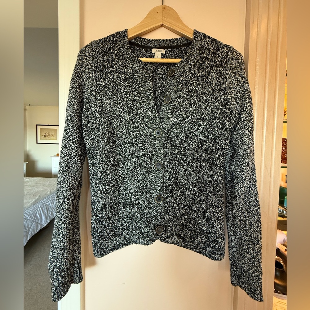 L.L Bean sweater, 100% cotton black and white cardigan, size small